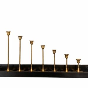 Set of 7 brass candlestick holders skinny vintage